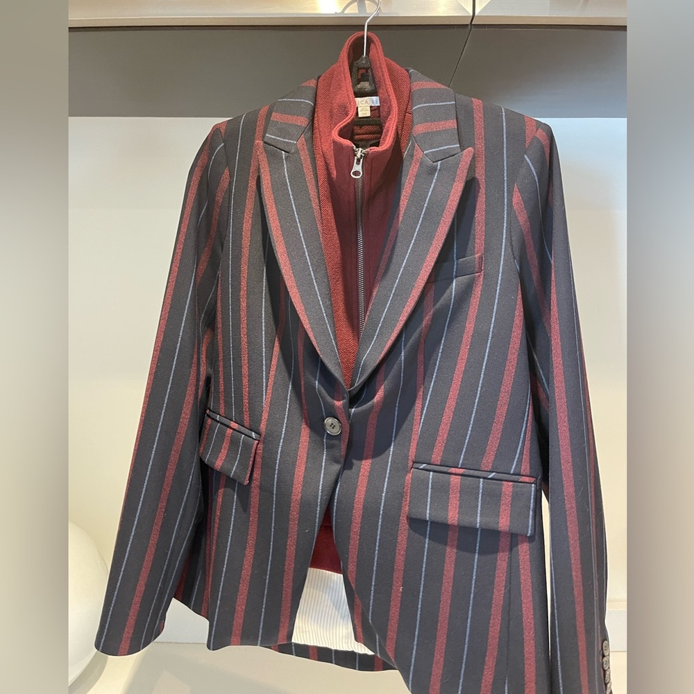 $698 Veronica Beard Carter Dickey jacket blazer navy merlot white stripe size 0 - Picture 8 of 16